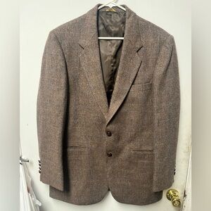 Vintage Oakton Blazer Sports Coat 42L Herrington Windowpane Brown Wool Poly